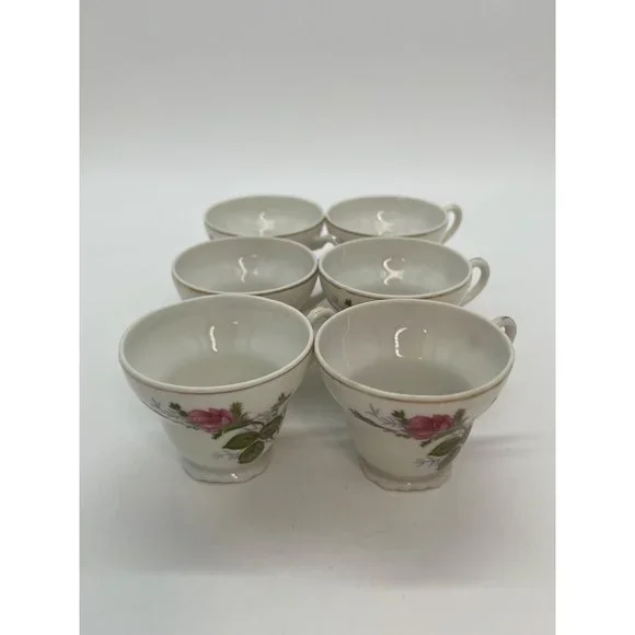 Set of 6 PorcelainTea Cups with Pink Roses Made in Japan - Picture 5 of 11